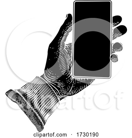 Hand Holding Mobile Phone Vintage Style by AtStockIllustration