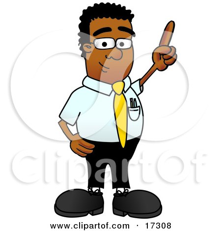 Clipart Picture of a Black Businessman Mascot Cartoon Character Pointing Upwards by Mascot Junction
