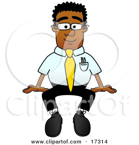 Clipart Picture of a Black Businessman Mascot Cartoon Character Sitting by Mascot Junction