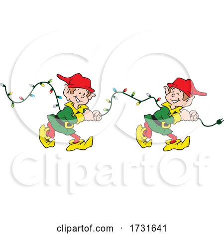 Elves Pulling a String of Christmas Lights by Johnny Sajem