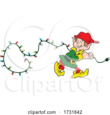 Elf Pulling a String of Christmas Lights by Johnny Sajem