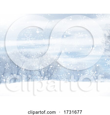 Christmas Winter Landscape with Falling Snowflakes by KJ Pargeter