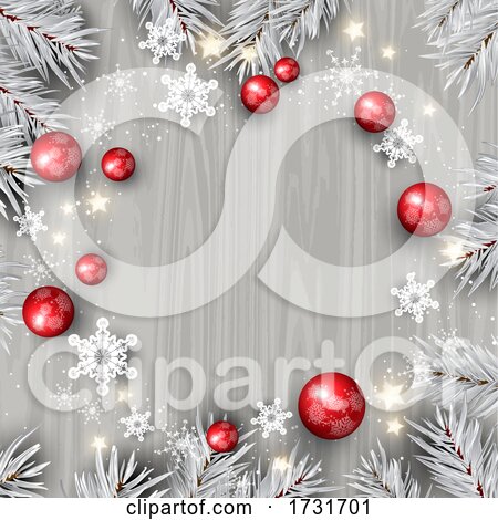 Decorative Christmas Background with Decorations on Wooden Texture by KJ Pargeter