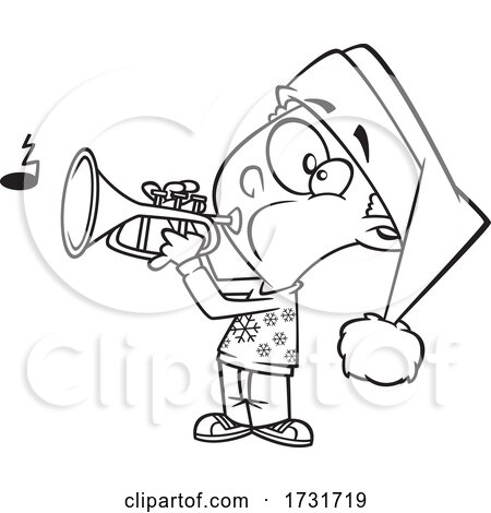 Cartoon Boy Playing Christmas Music with a Trumpet by toonaday