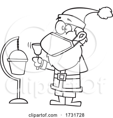 Cartoon Christmas Santa Claus Wearing a Mask and Ringing a Bell by toonaday