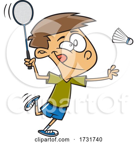 Cartoon Boy Playing Badminton by toonaday