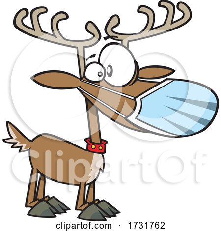Cartoon Christmas Reindeer Waring a Face Mask by toonaday