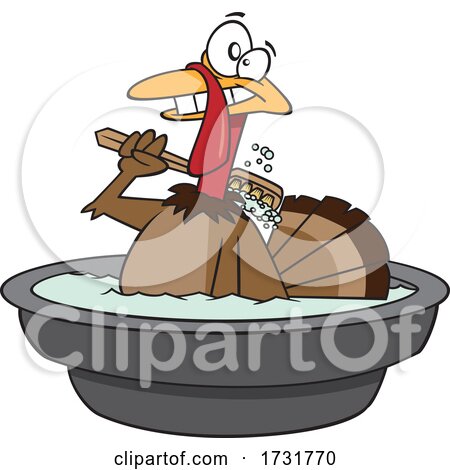 Cartoon Happy Turkey Bird Taking a Bath by toonaday