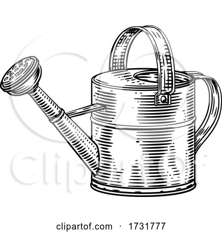 Garden Tool Watering Can Woodcut Vintage Style by AtStockIllustration