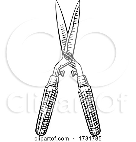 Garden Tool Hedge Trimmers Pruning Shears Woodcut by AtStockIllustration