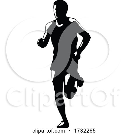 Marathon Runner Running Front Silhouette Retro Blakc and White by patrimonio
