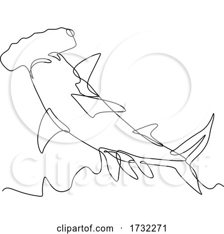 Scalloped Hammerhead Shark or Sphyrna Lewini Jumping Continuous Line Drawing Black and White by patrimonio