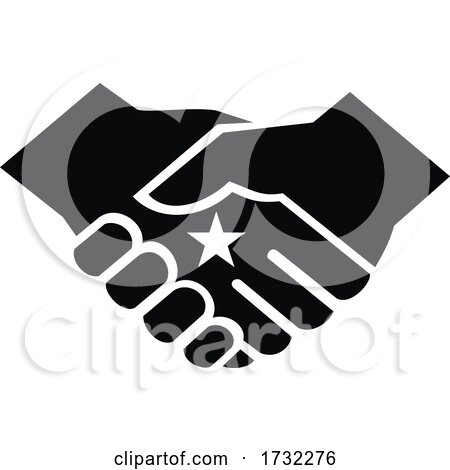Two Hands in Business Handshake with Star in the Center Retro Style Black and White by patrimonio