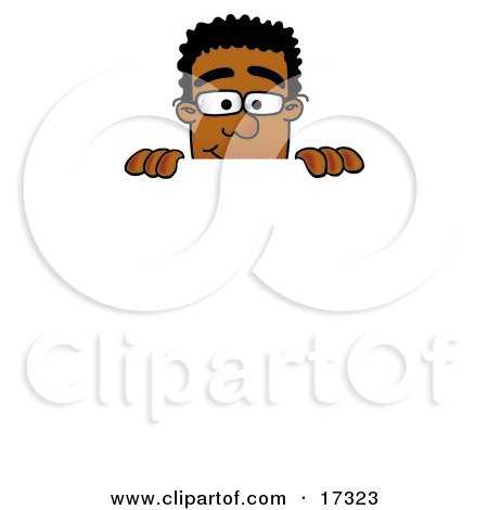 Clipart Picture of a Black Businessman Mascot Cartoon Character Peeking Over a Surface by Mascot Junction