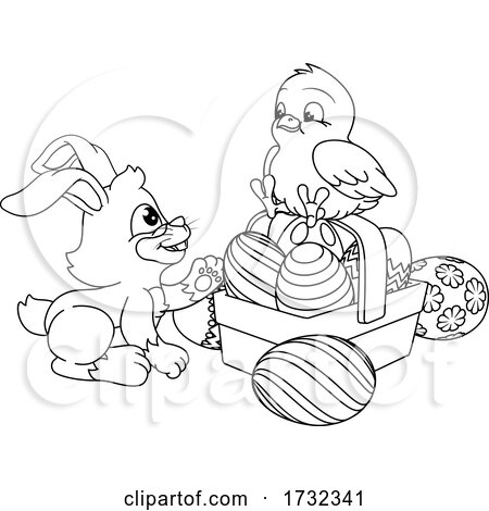 Easter Eggs Bunny and Chick Coloring Book Cartoon by AtStockIllustration