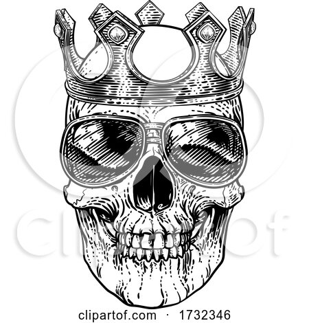 Skull Cool Sunglasses Skeleton in Shades and Crown by AtStockIllustration