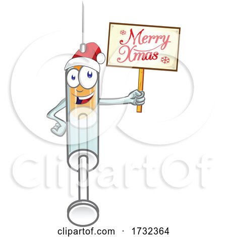 Syringe Mascot Character Holding a Merry Xmas Sign by Domenico Condello