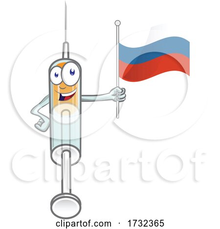Vaccine Syringe Mascot Character Holding a Russian Flag by Domenico Condello