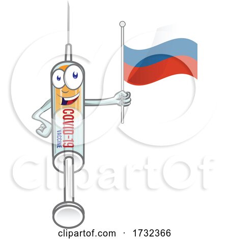 Covid 19 Syringe Vaccine Mascot Character Holding a Russian Flag by Domenico Condello