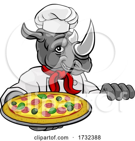 Rhino Pizza Chef Cartoon Restaurant Mascot Sign by AtStockIllustration