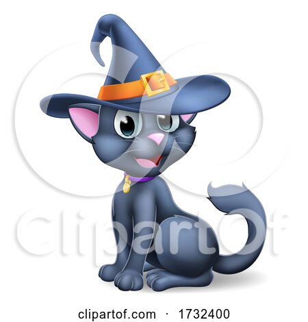 Halloween Black Cat in Witch Hat Cartoon by AtStockIllustration