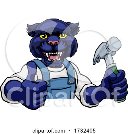 Panther Carpenter Handyman Builder Holding Hammer by AtStockIllustration