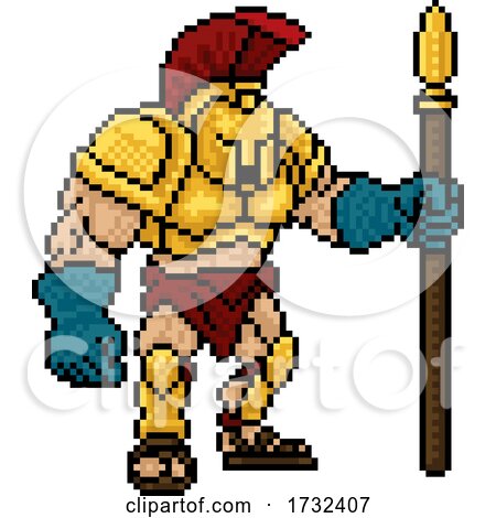 Pixel Trojan Spartan Game 8 Bit Gladiator Warrior by AtStockIllustration