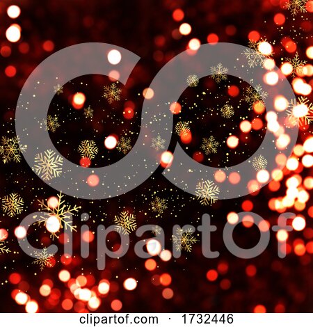 Christmas Background with Bokeh Lights and Golden Snowflakes by KJ Pargeter