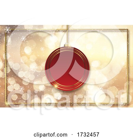 Christmas Background with Gold Bokeh Lights and Hanging Bauble by KJ Pargeter