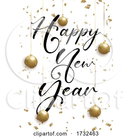 Happy New Year Background with Baubles and Confetti by KJ Pargeter