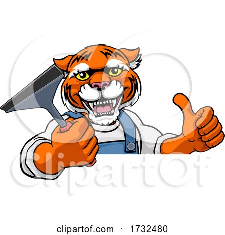 Tiger Car or Window Cleaner Holding Squeegee by AtStockIllustration