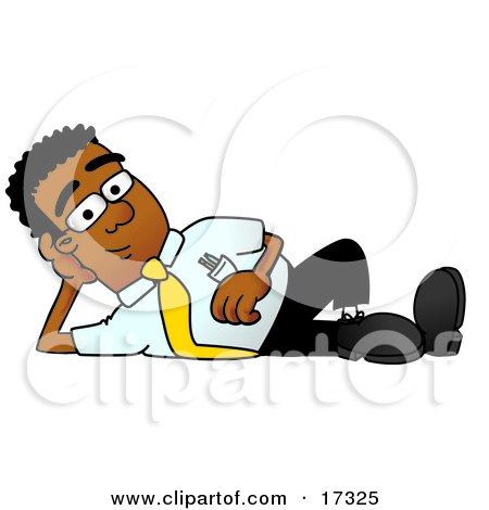 Clipart Picture of a Black Businessman Mascot Cartoon Character Resting His Head on His Hand by Mascot Junction