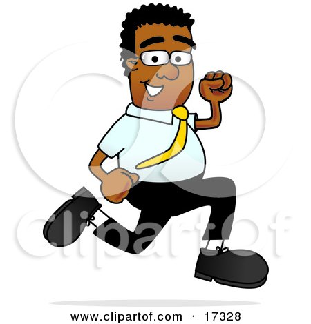 Clipart Picture of a Fast Black Businessman Mascot Cartoon Character Running by Mascot Junction
