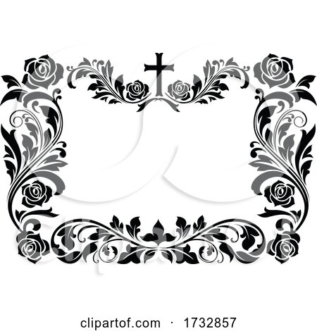 Black and White Rose and Cross Frame by Vector Tradition SM