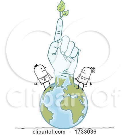 Stick Hand with a Leaf and People on the Globe by NL shop