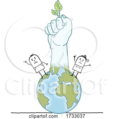 Stick Hand Fist with a Leaf and People on the Globe by NL shop