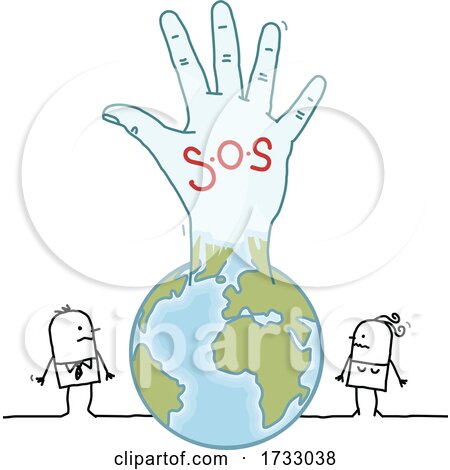 SOS Hand Emerging from a Globe and Stick People by NL shop