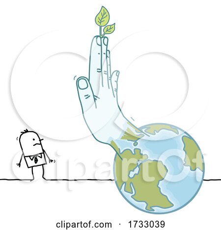 Hand with Leaves Emerging from Earth and Gesturing Stop to a Stick Man by NL shop