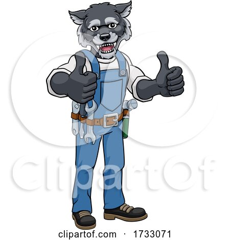 Wolf Construction Cartoon Mascot Handyman by AtStockIllustration