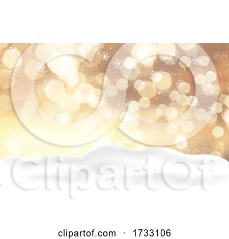 Christmas Background with Gold Bokeh Lights and Snow by KJ Pargeter