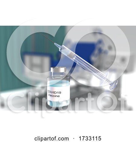 3D Medical Background with Covid Vaccine and Syringe Against Defocussed Hospital Image by KJ Pargeter
