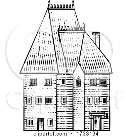 Old Medieval House Inn Building Vintage Woodcut by AtStockIllustration