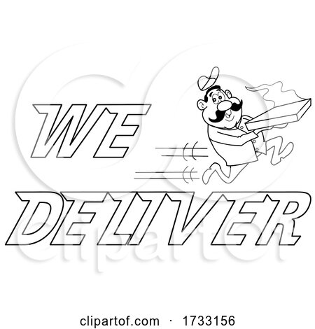 Outline Fast Running Pizza Delivery Man with We Deliver Text by LaffToon