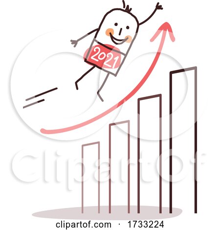 New Year Stick Man Flying over a Graph by NL shop