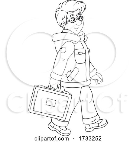 Black and White Man Wearing Winter Clothes and Carrying a Briefcase by Alex Bannykh