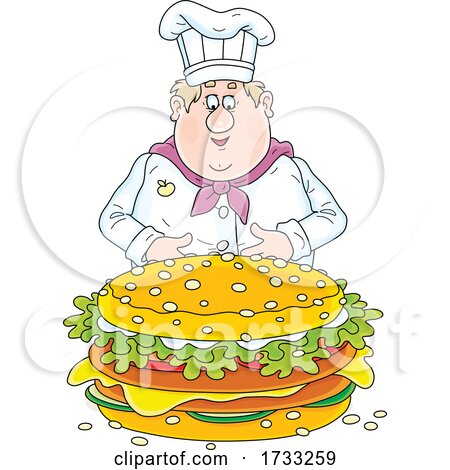Fat Male Chef with a Giant Cheeseburger by Alex Bannykh