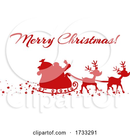Red Silhouette of Santa and Magic Reindeer and Merry Christmas by Hit Toon