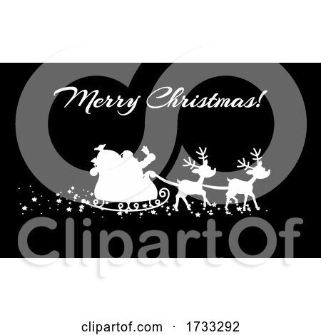 White Silhouette of Santa and Magic Reindeer and Merry Christmas on Black by Hit Toon