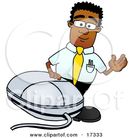 Clipart Picture of a Black Businessman Mascot Cartoon Character With a Computer Mouse by Mascot Junction
