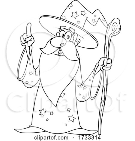 Outlined Wizard Holding up a Finger by Hit Toon